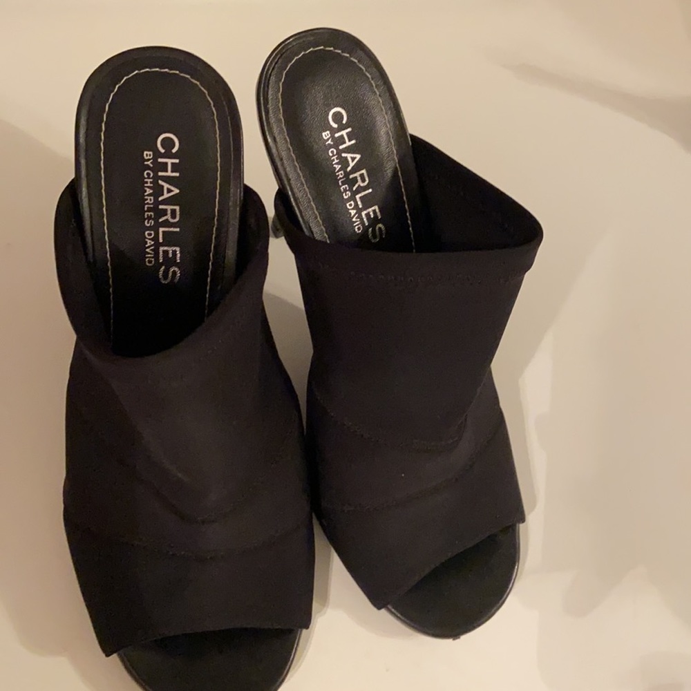 Black Open Toe, Open Back Heels. Sharp Looking On. - image 2